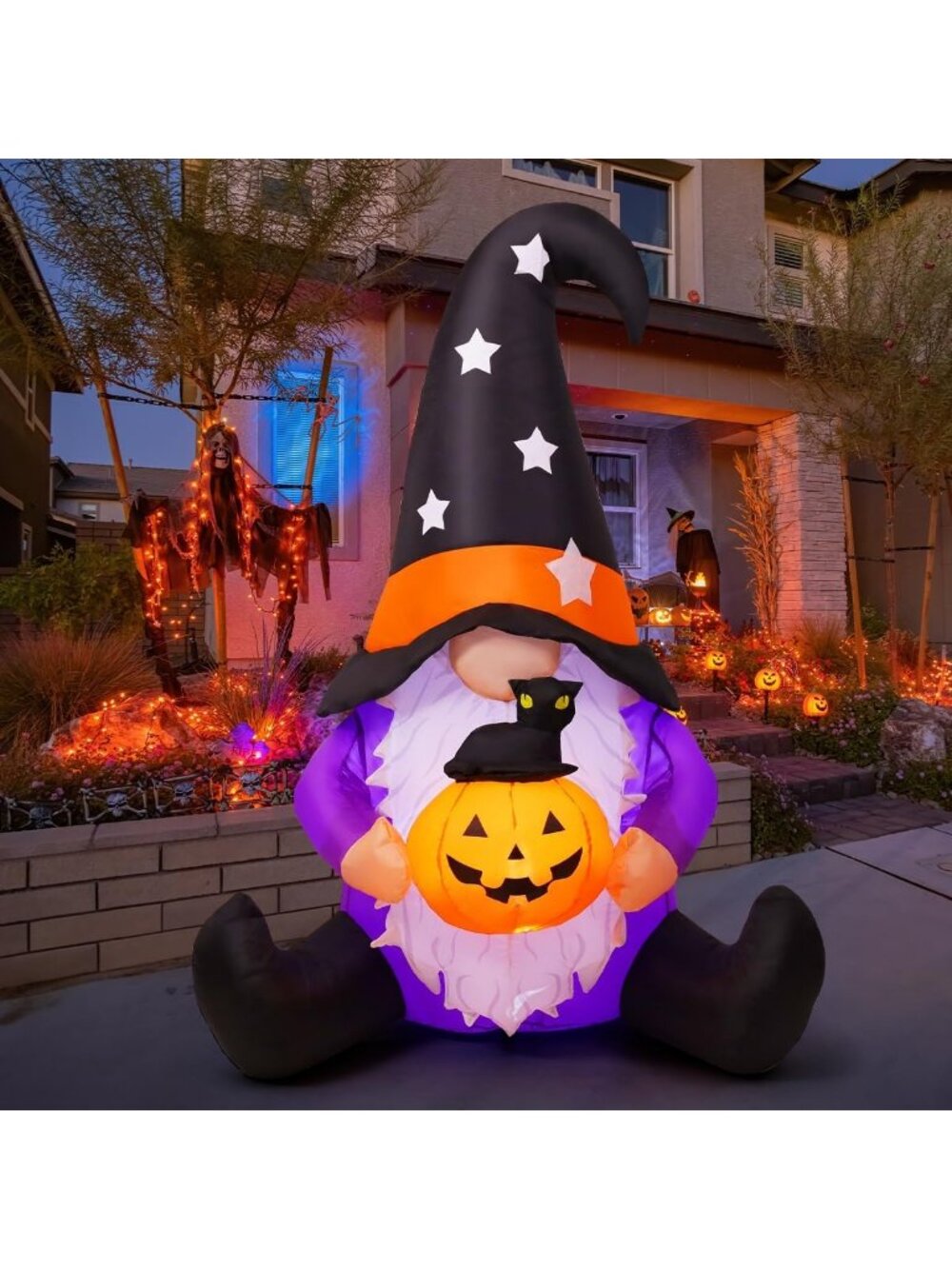 🎃Halloween Inflatables Gnomes Pumpkin Built-in LED Lights Outdoor Decoration
